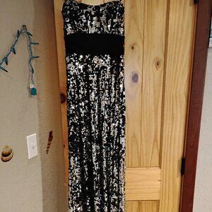 A black and silver sequin dress